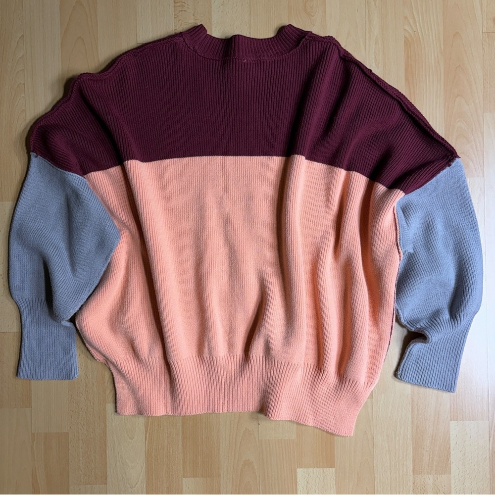 Free People Easy Street Tunic Oversized Colorblock Peach Maroon Beige - Picture 14 of 16
